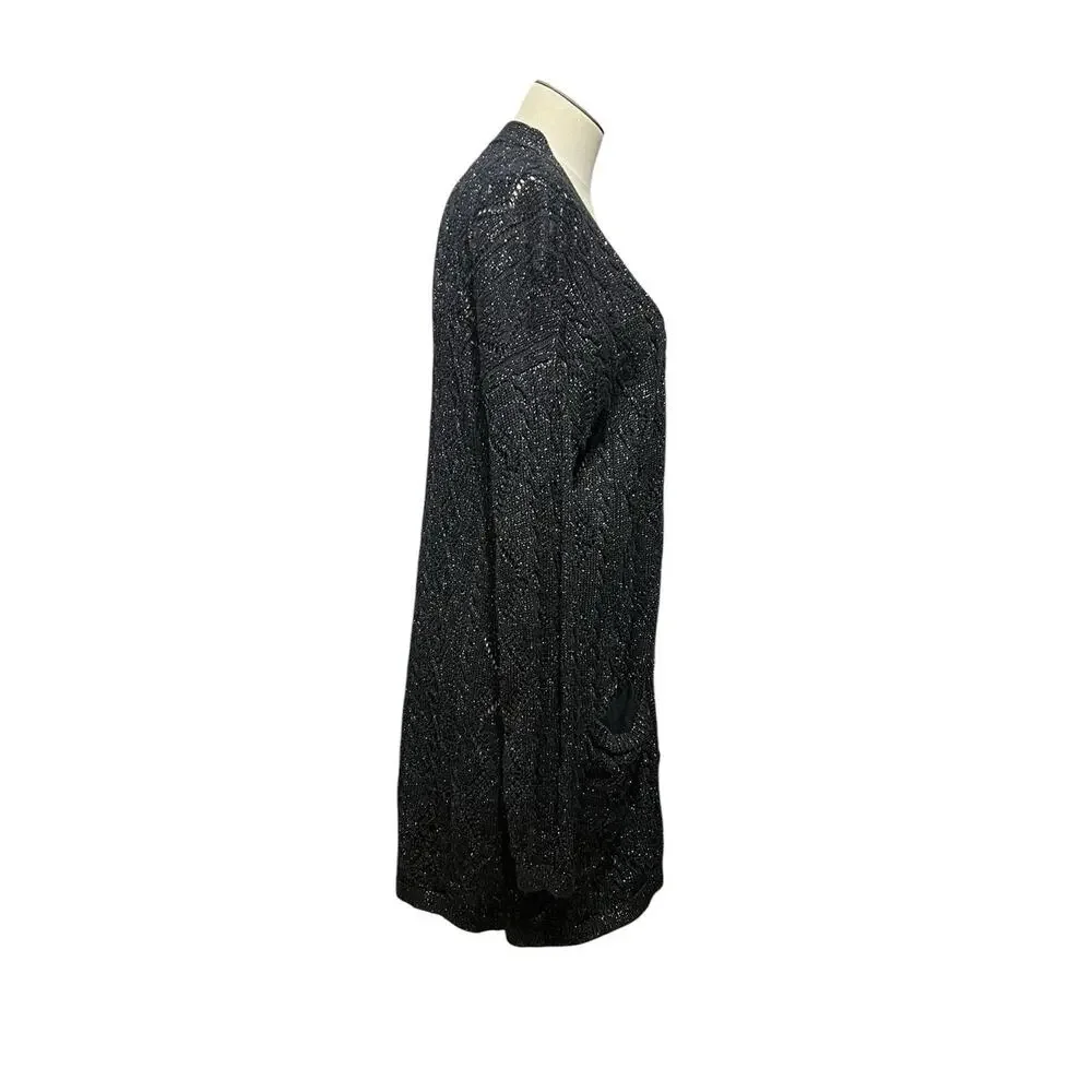 Whimsigoth Free People New Romantics Black Metallic Bang Bang Long Cardigan Sz M